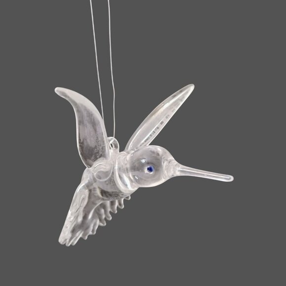 Vintage Clear Crystal Glass HUMMINGBIRD Ornament, Blue Eye Bird Sun Catcher - Picture 1 of 13